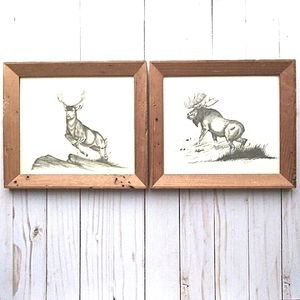 SET OF 2 VINTAGE WILDLIFE PENCIL PRINTS SIGNED BY AMERICAN ARTIST S.M. COULTHARD